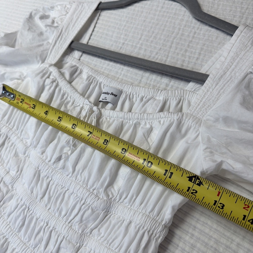 Sunday Best Aritzia Smocked Mini Dress XS White Wedding Coquette Preppy Girly - Picture 5 of 9